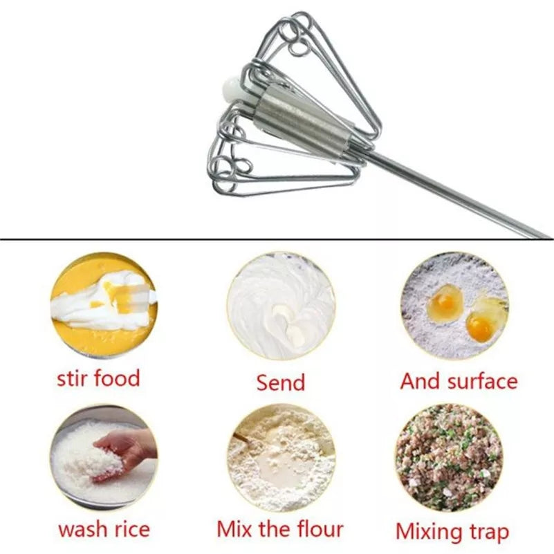 Semi-automatic Mixer Egg Beater Manual Self Turning Stainless Steel Whisk  Hand Blender Egg Cream Stirring Kitchen Tools