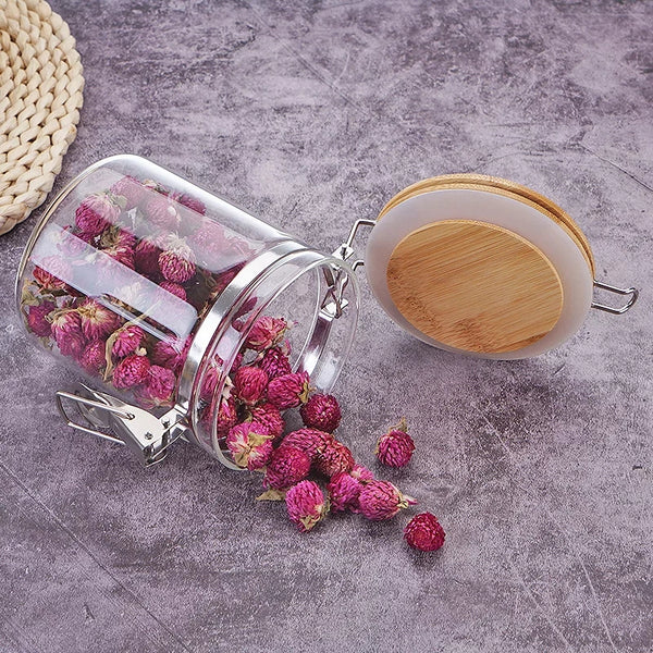 Multipurpose Bamboo Lid Glass Airtight Canister Storage Bottles Jars Grains Tea Leaf Coffee Beans Candy Food Jar