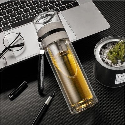 Detox Glass Water Bottle | Green Tea Infuser with Stainless Steel Strainer