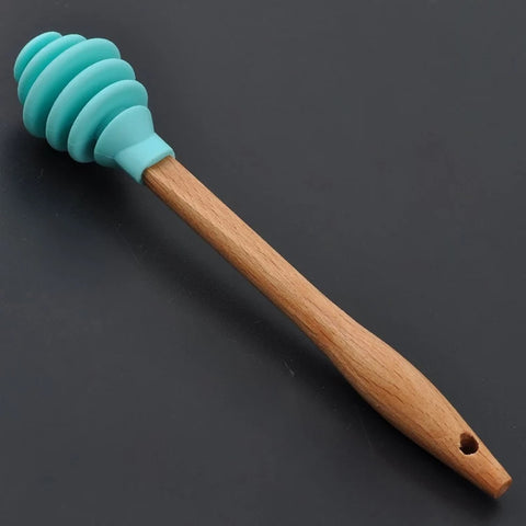 Silicone Honey Dipper Stick Spoon Wood Drizzler Server for Jar Dispenser Stick Stirring Rod Cooking Tool