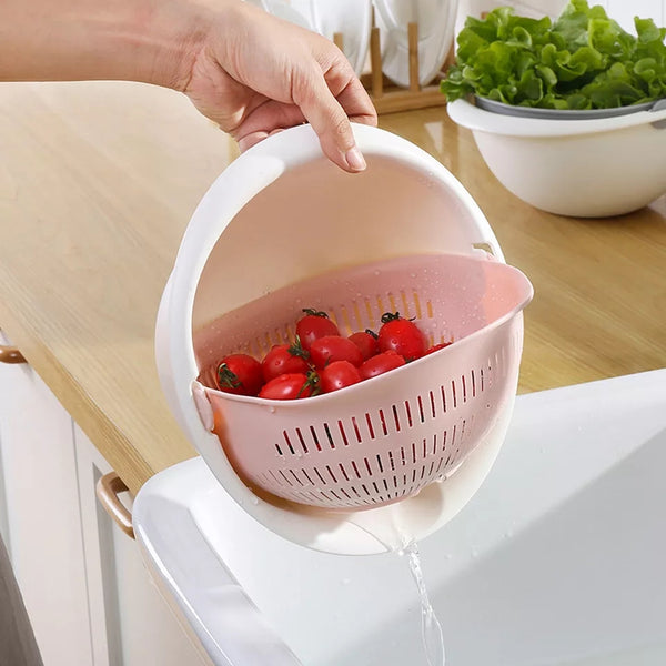 Multi-functional Drain Basket Plastic Double Layer Vegetable Washing Basket Portable Kitchen Fruit Basket Home Kitchen Storage